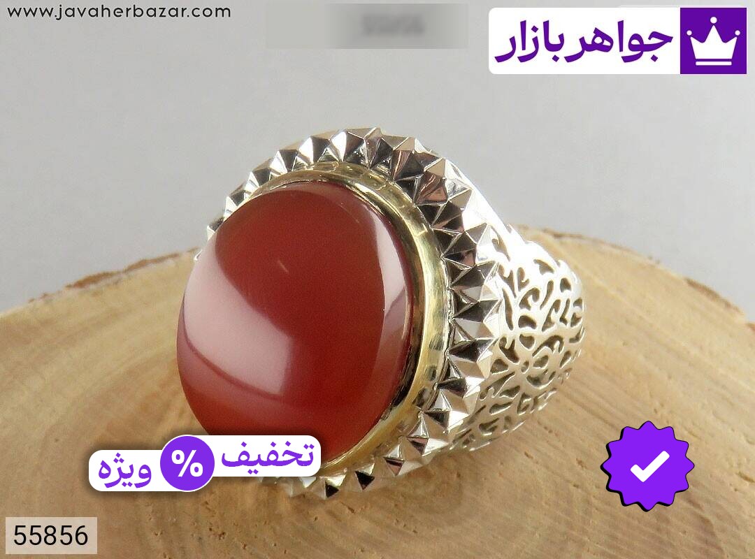 انگشتر نقره برنج عقیق یمنی قرمز مرغوب مردانه دست ساز