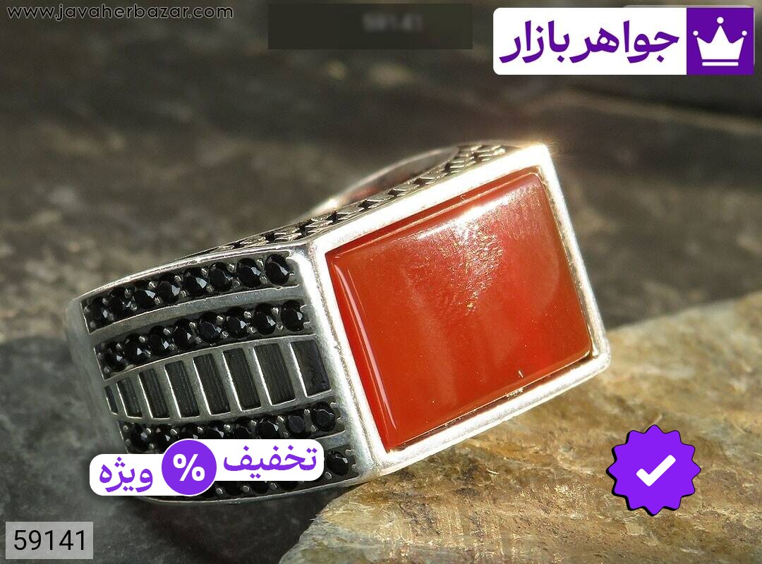 انگشتر نقره عقیق نارنجی میکرو ستینگ مردانه