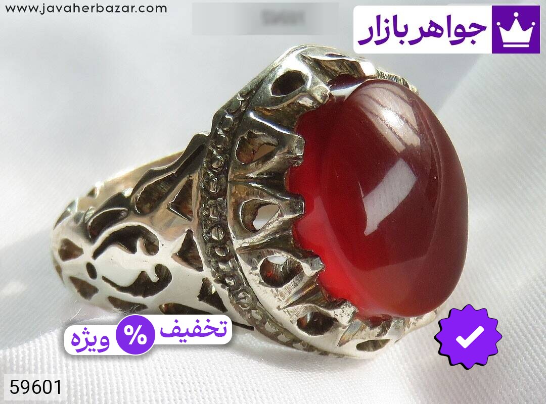 انگشتر نقره عقیق یمنی قرمز دورچنگ مردانه دست ساز