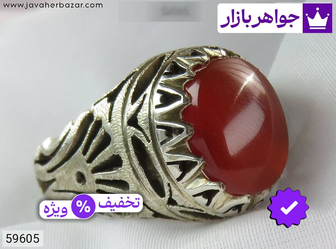 انگشتر نقره عقیق یمنی قرمز خوش رنگ مردانه دست ساز