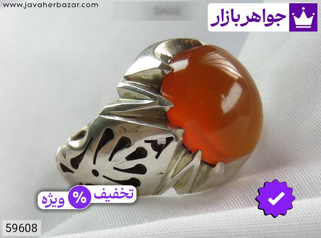 انگشتر نقره عقیق یمنی نارنجی لوکس مردانه دست ساز