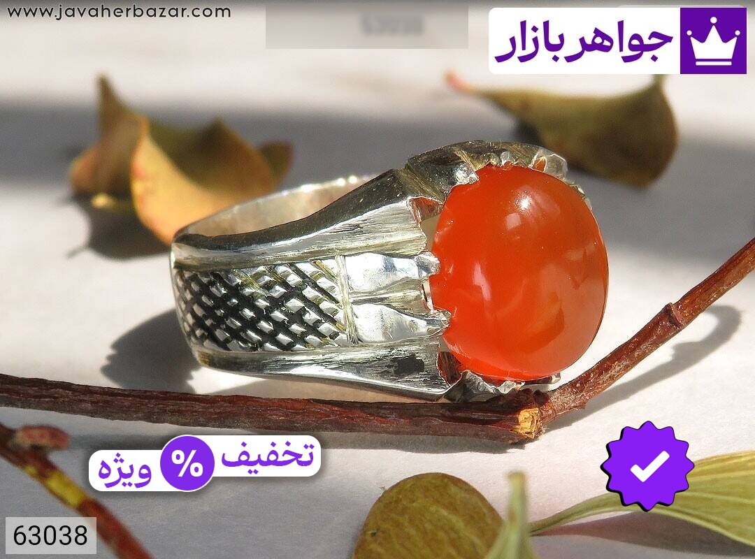 انگشتر نقره عقیق یمنی قرمز اسپرت مردانه دست ساز