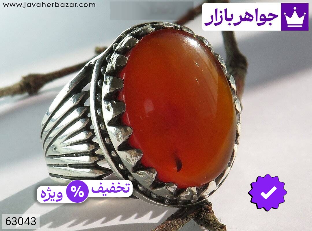 انگشتر نقره عقیق یمنی قرمز اسپرت مردانه