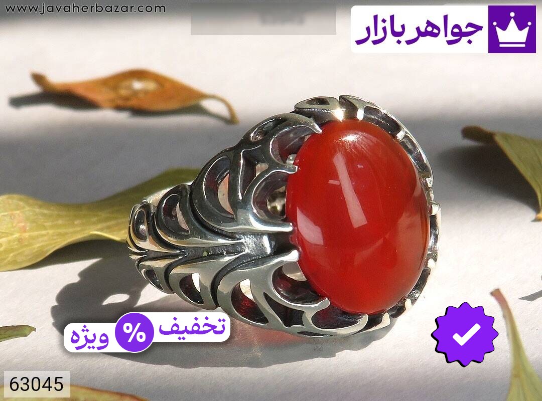 انگشتر نقره عقیق یمنی قرمز طرح کامیار مردانه