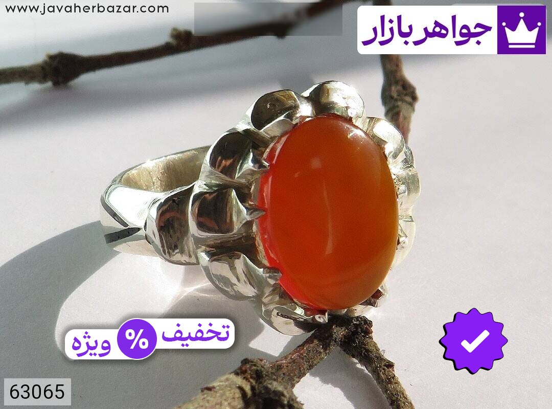 انگشتر نقره عقیق یمنی نارنجی خوش دست زیبا مردانه