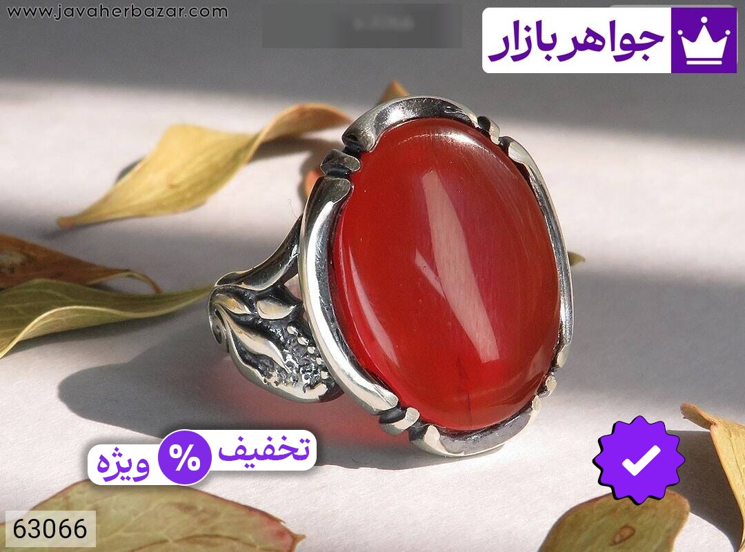 انگشتر نقره عقیق یمنی قرمز اسپرت مردانه
