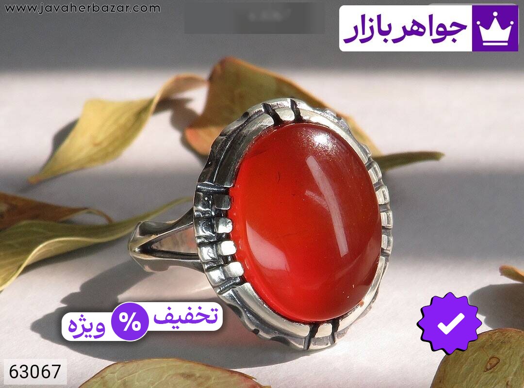 انگشتر نقره عقیق یمنی قرمز اسپرت مردانه