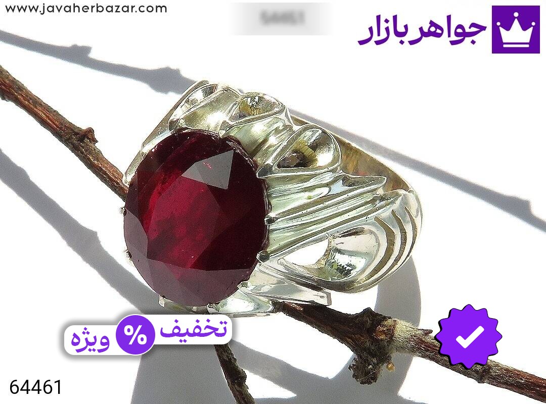 انگشتر نقره یاقوت آفریقایی قرمز الماس تراش مرغوب مردانه دست ساز