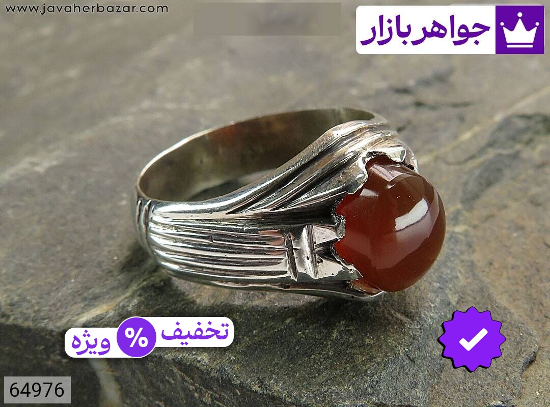 انگشتر نقره عقیق یمنی قرمز برجسته مردانه