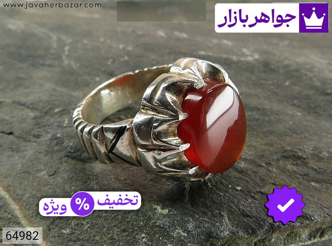 انگشتر نقره عقیق یمنی قرمز شیک مردانه
