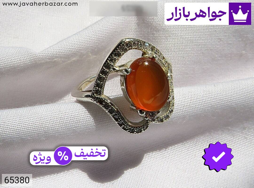 انگشتر نقره عقیق یمنی نارنجی طرح ساغر زنانه