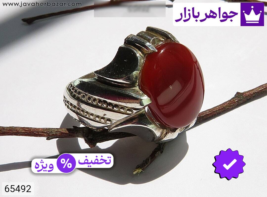 انگشتر نقره عقیق یمنی قرمز فاخر مردانه دست ساز