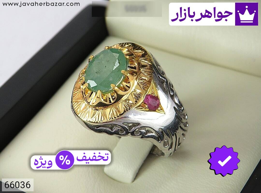 انگشتر نقره زمرد فاخر مردانه دست ساز