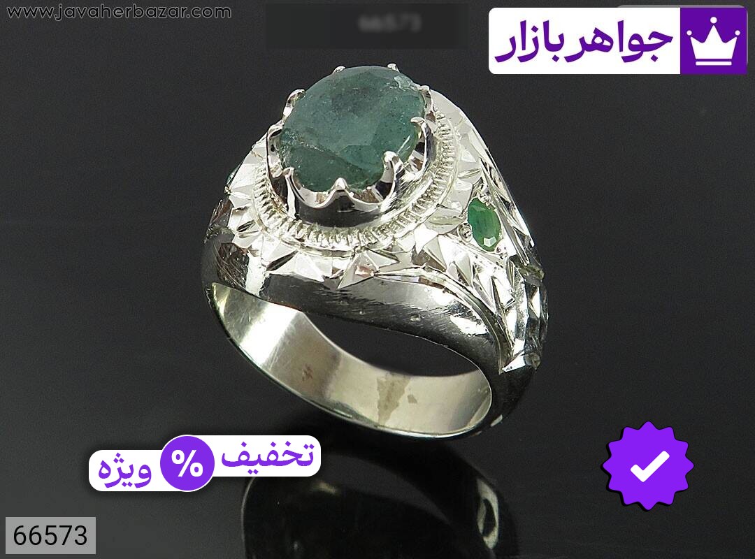 انگشتر نقره زمرد مردانه دست ساز