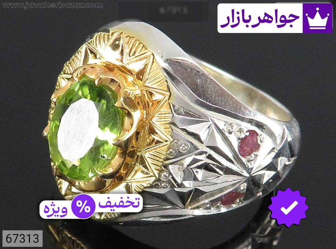 انگشتر نقره زبرجد مخراج یاقوت مردانه دست ساز