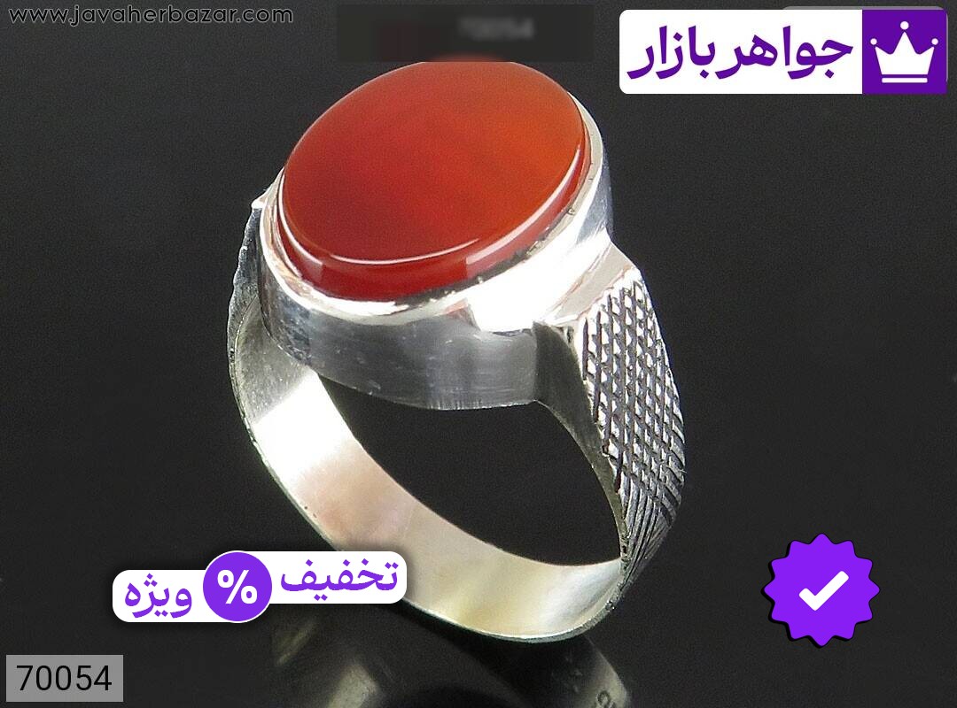 انگشتر نقره عقیق قرمز تراش خطی مردانه