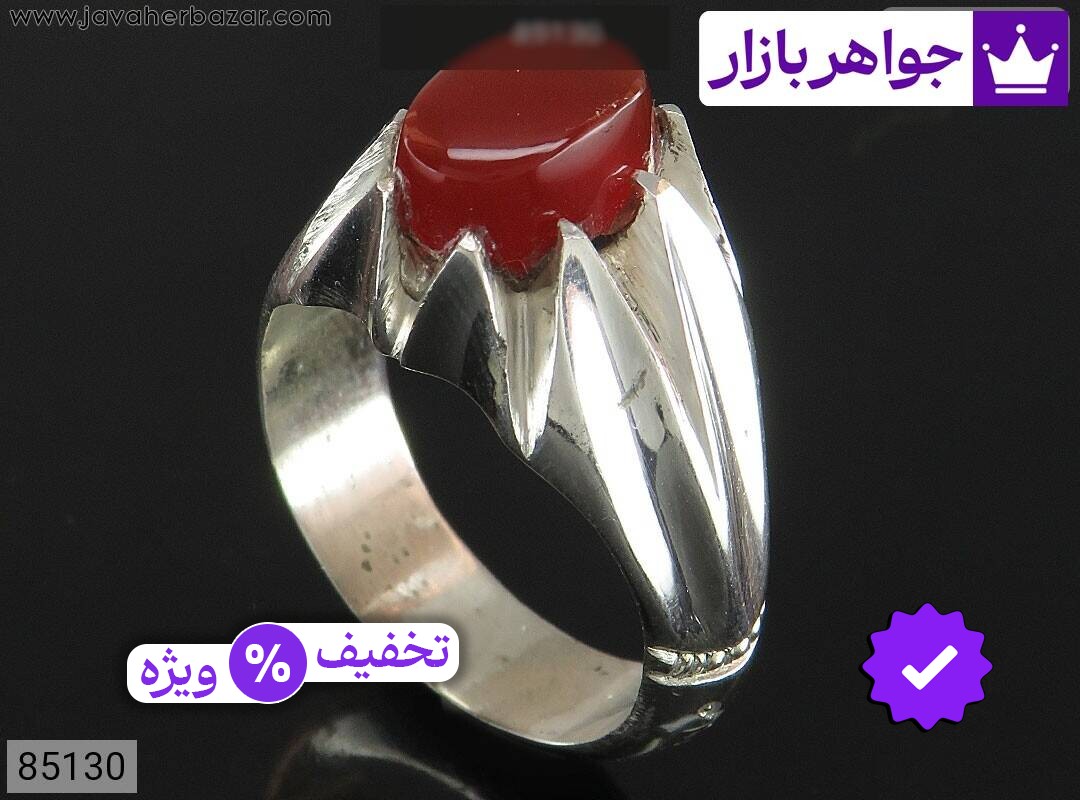 انگشتر نقره عقیق یمنی قرمز دورچنگ مردانه دست ساز
