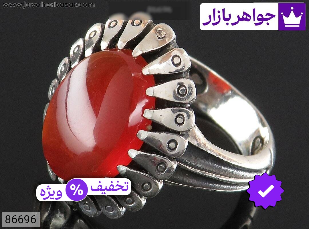 انگشتر نقره عقیق یمنی رکاب دورچنگ مردانه