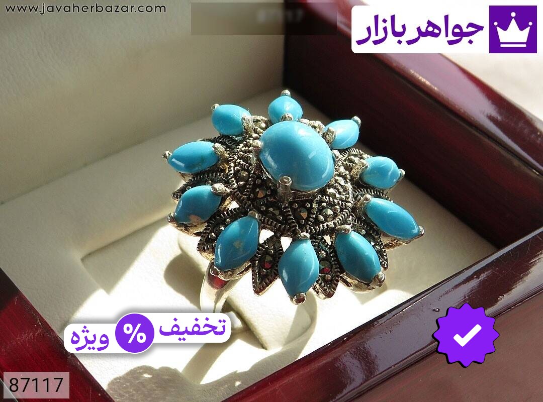 انگشتر نقره فیروزه نیشابوری عجمی لاکچری زنانه