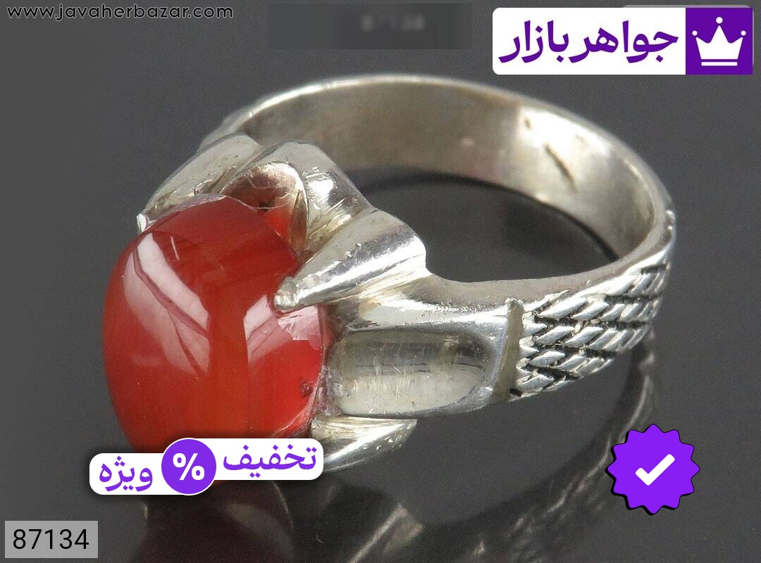 انگشتر نقره عقیق یمنی نارنجی خوشرنگ مردانه دست ساز