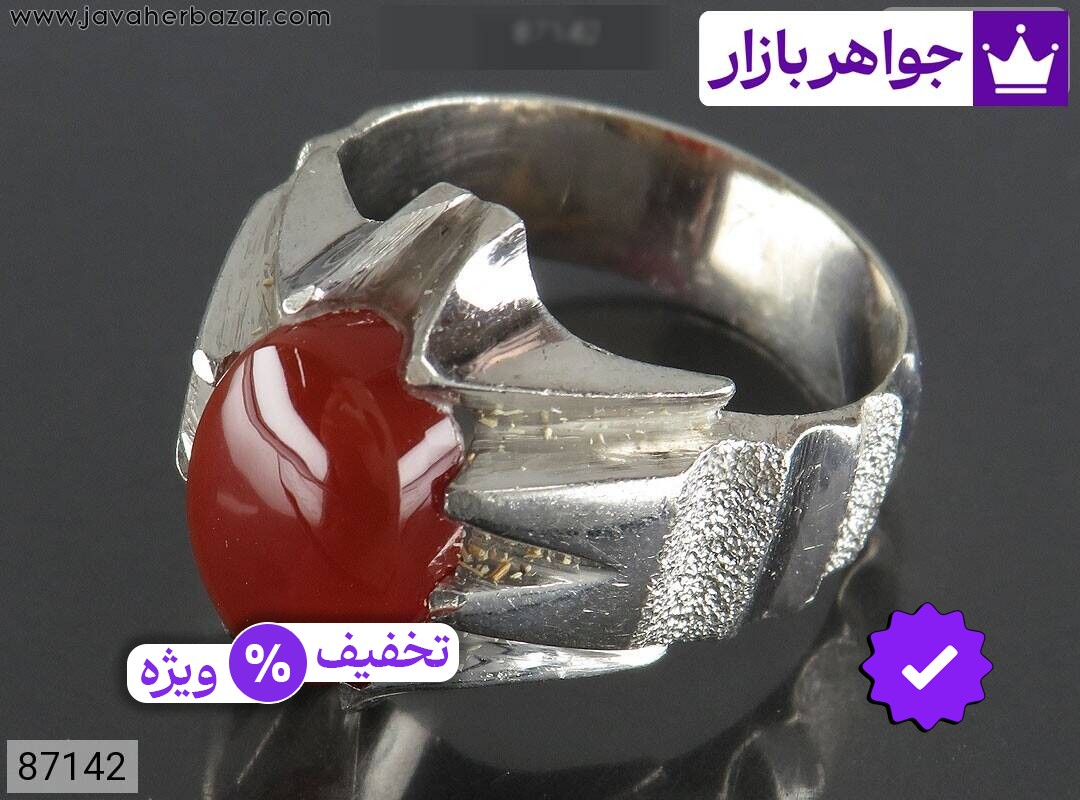 انگشتر نقره عقیق یمنی قرمز زیبا مردانه دست ساز