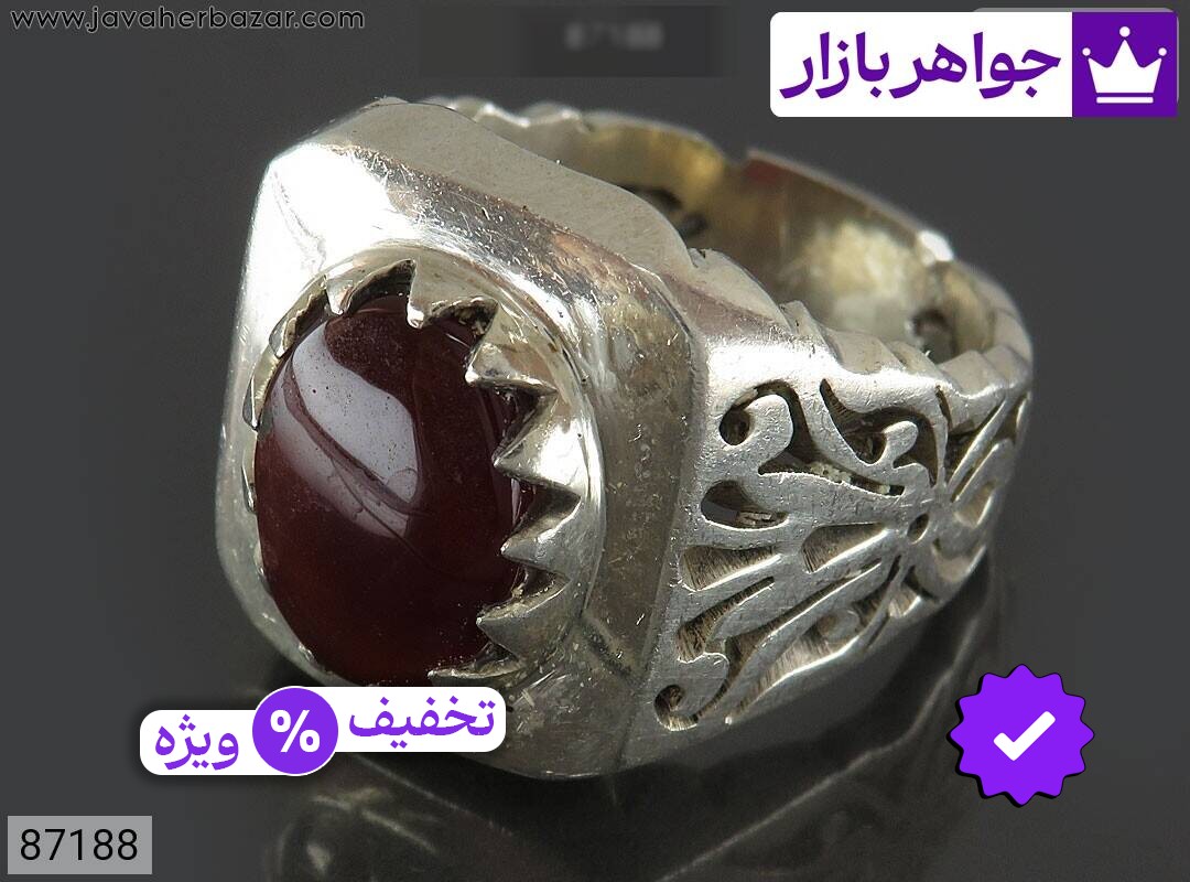 انگشتر نقره عقیق یمنی قرمز کم نظیر مردانه دست ساز
