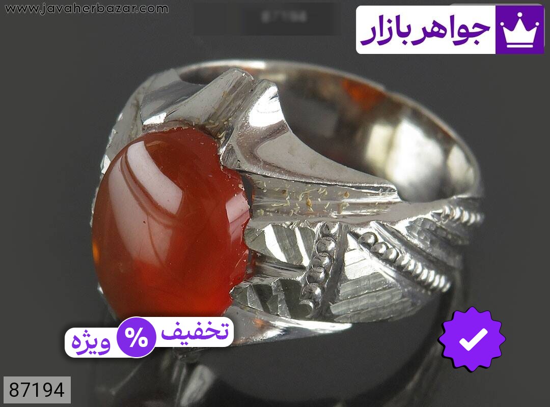 انگشتر نقره عقیق یمنی نارنجی شیک مردانه دست ساز