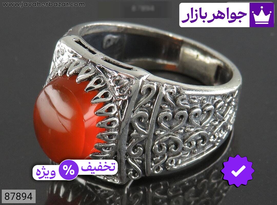 انگشتر نقره عقیق یمنی نارنجی زیبا مردانه
