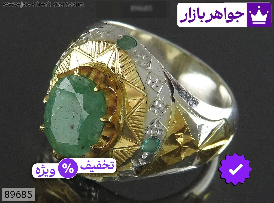 انگشتر نقره زمرد زامبیا آینه کاری بی نظیر مردانه دست ساز