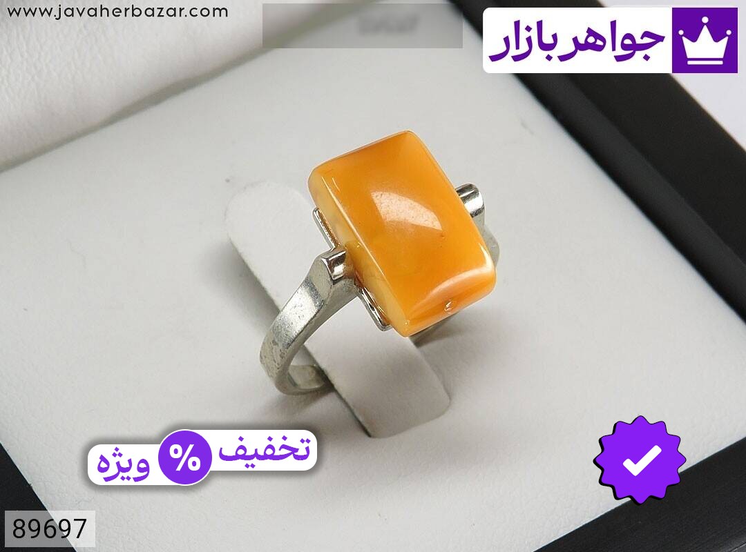 انگشتر کهربا بولونی لهستان زنانه انگشتر نقره کهربا بولونی لهستان خوشرنگ زنانه