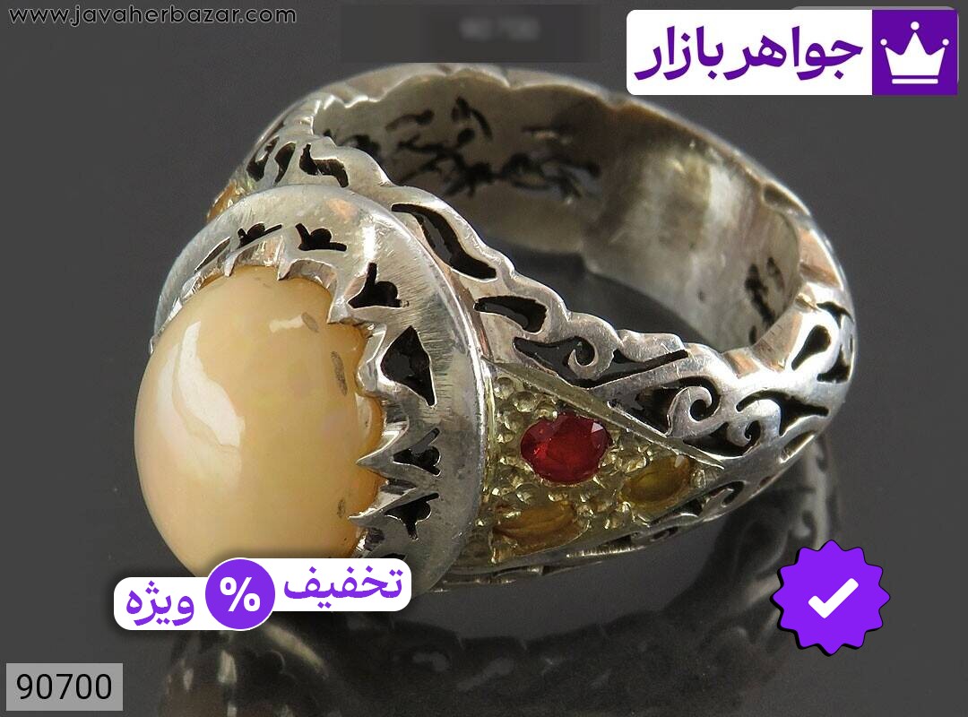 انگشتر نقره یاقوت و اپال ارزشمند مردانه دست ساز