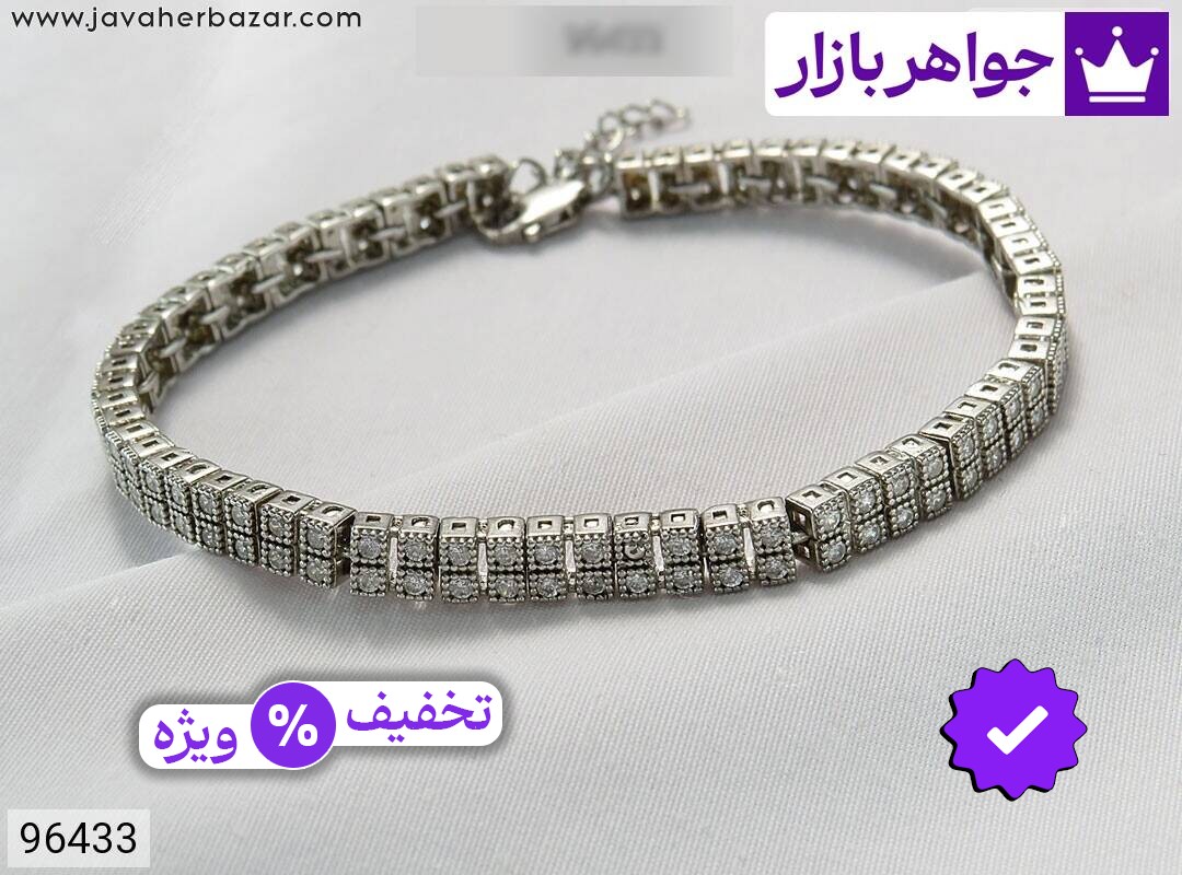 دستبند نقره طرح جواهری زنانه