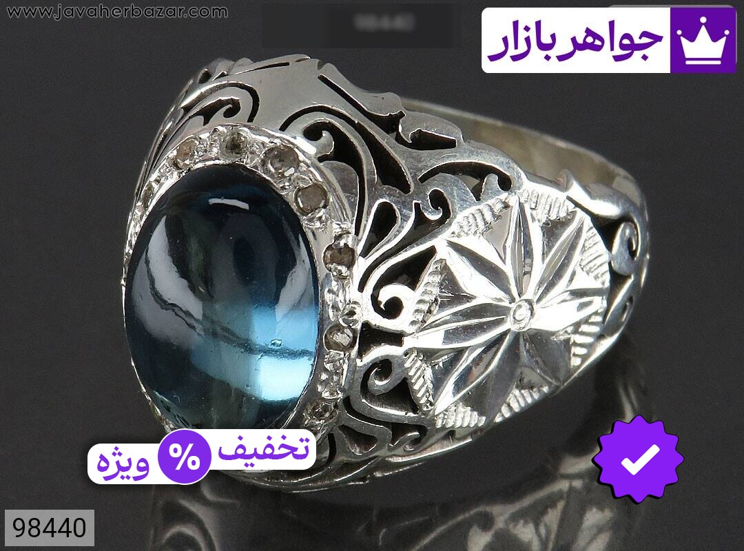 انگشتر نقره توپاز دامله مردانه دست ساز