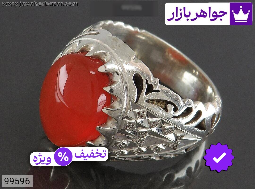 انگشتر نقره عقیق یمنی شبکه کاری مردانه دست ساز