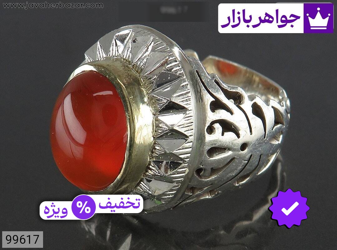 انگشتر نقره عقیق یمنی نارنجی شیک مردانه دست ساز