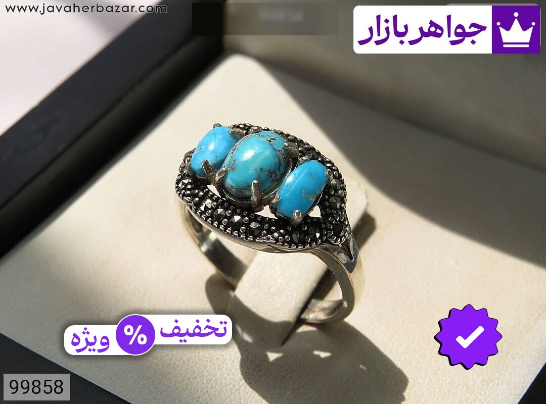 انگشتر نقره فیروزه نیشابوری طرح مائده زنانه