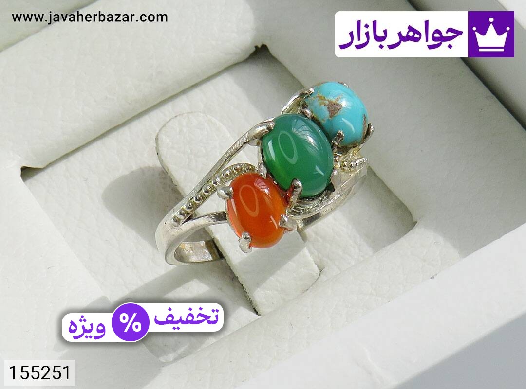 عکس انگشتر فیروزه نیشابوری سبز زنانه