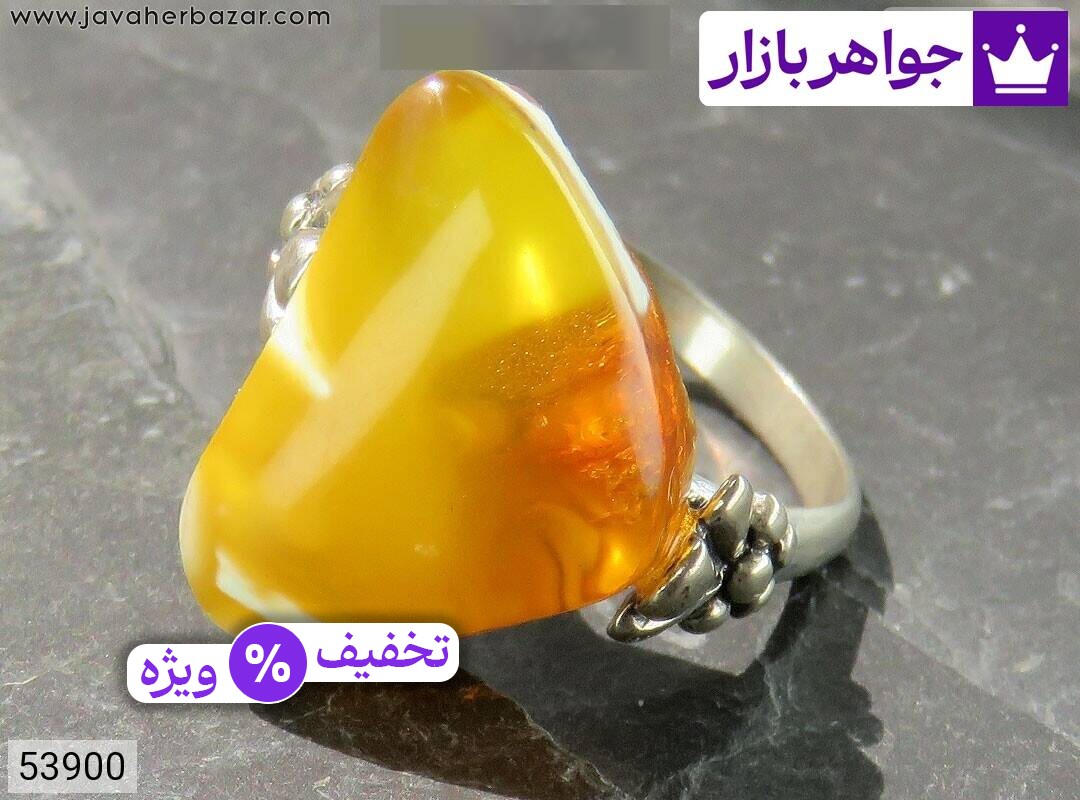 عکس انگشتر کهربا بولونی لهستان زرد زنانه