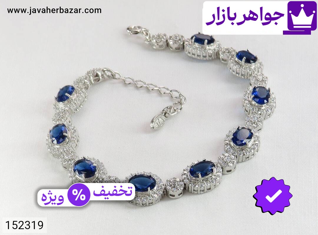 تصویر 1 دستبند یاقوت آبی زنانه با ضمانت اصالت جواهربازار عکس 1 دستبند یاقوت آبی زنانه اصل جواهربازار – مدل منتخب و موجود برای خرید