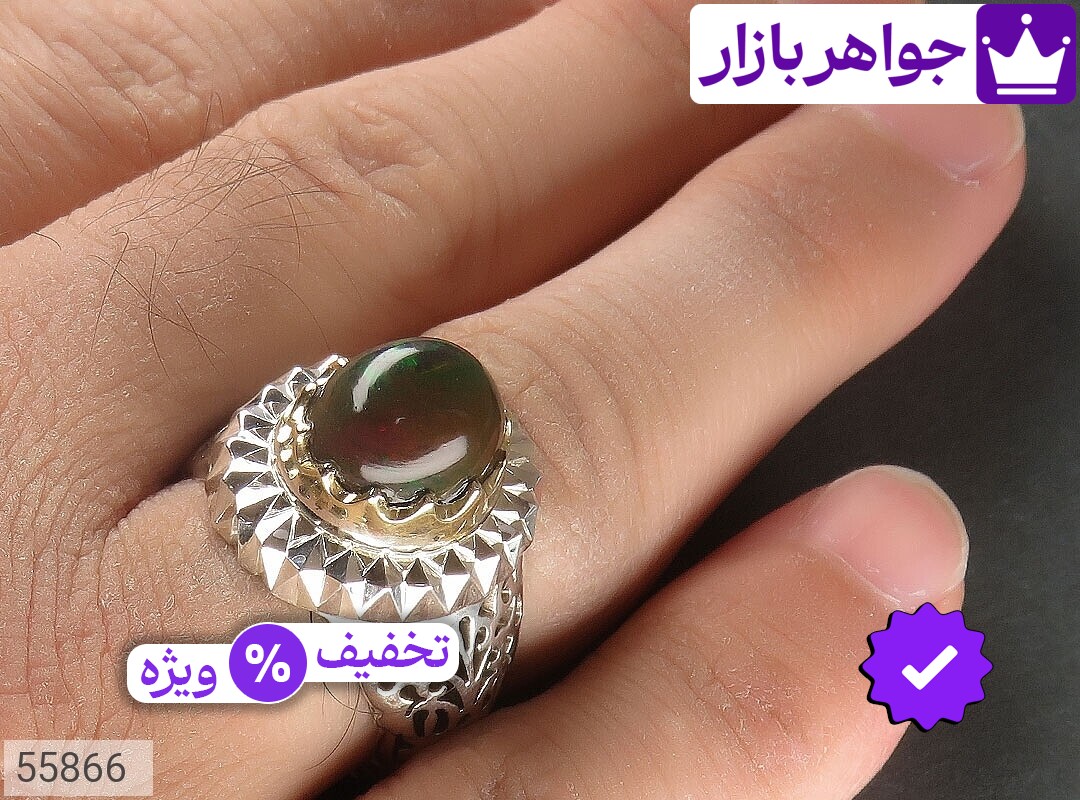 تصویر 5 انگشتر اپال سبز مردانه با ضمانت اصالت جواهربازار عکس 5 انگشتر اپال سبز مردانه اصل جواهربازار – مدل منتخب و موجود برای خرید